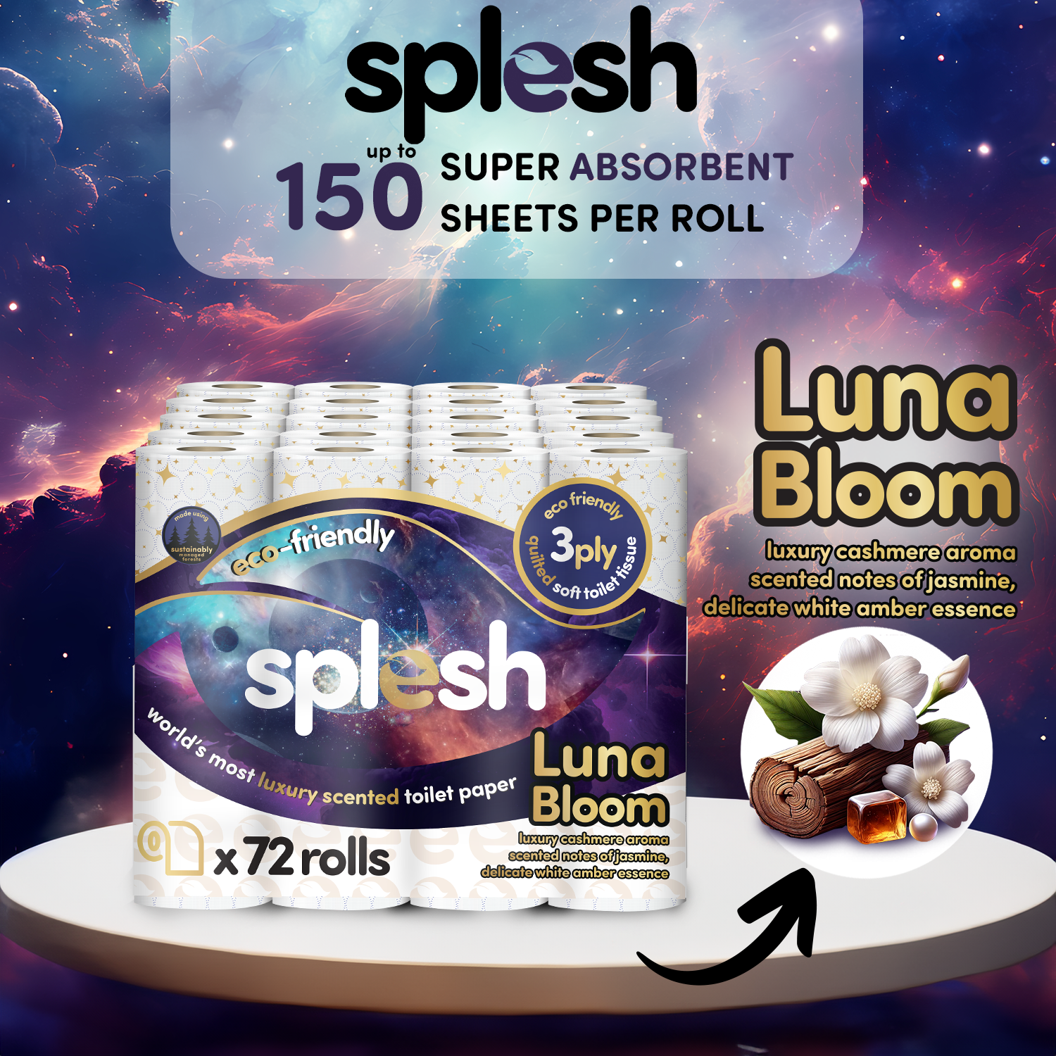 Splesh Quilted Luna Bloom 3-Ply Luxury Scented Toilet Tissue Paper, 24 Rolls
