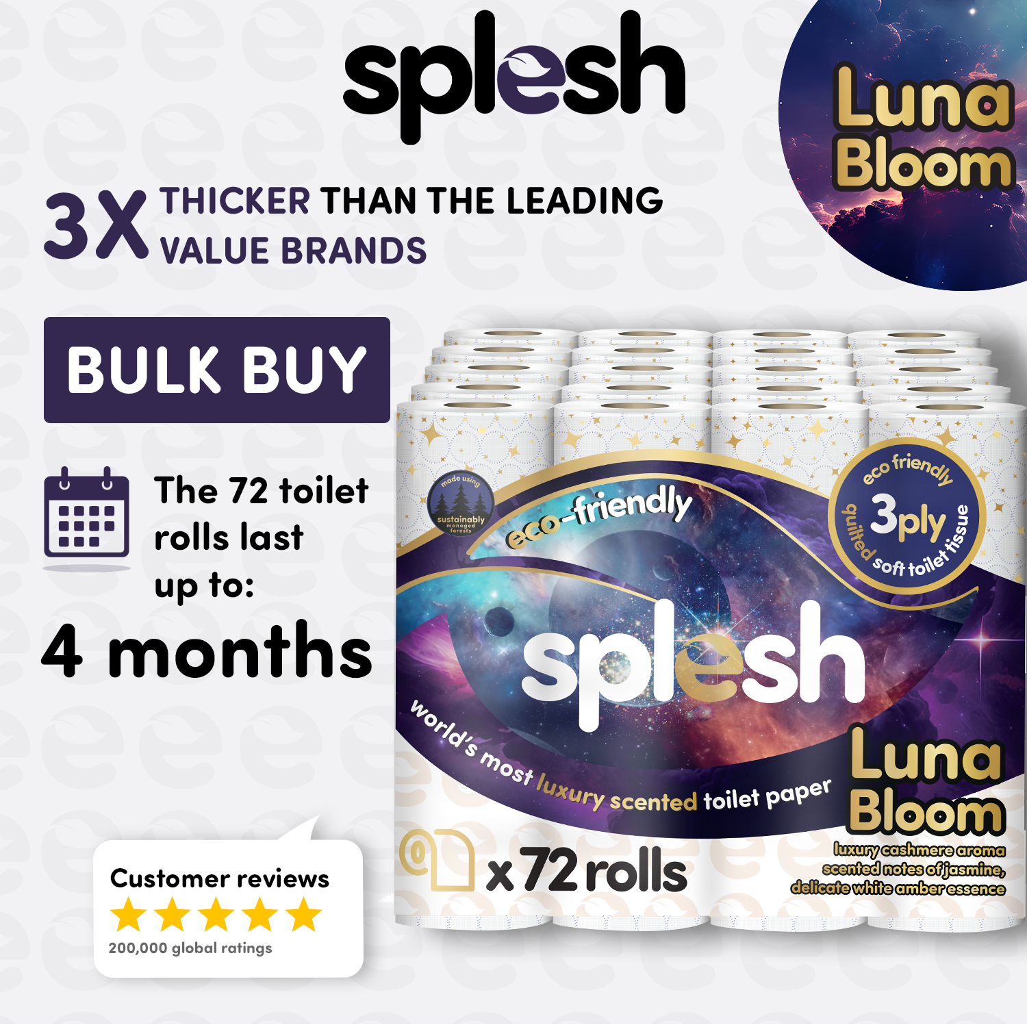 Splesh Quilted Luna Bloom 3-Ply Luxury Scented Toilet Tissue Paper, 96 Rolls