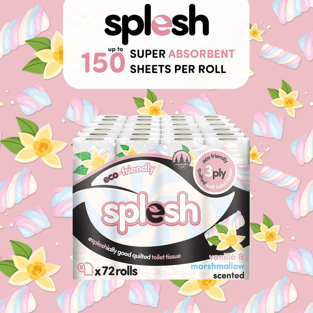 Splesh Quilted Toilet Roll Luxury Vanilla Marshmallow 3-Ply Soft Toilet Paper, 48 Rolls