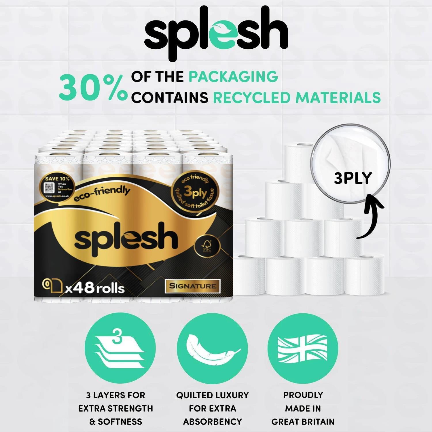 Splesh Toilet Roll Signature Scented 48 Rolls|Quilted 3-Ply Soft Toilet Paper