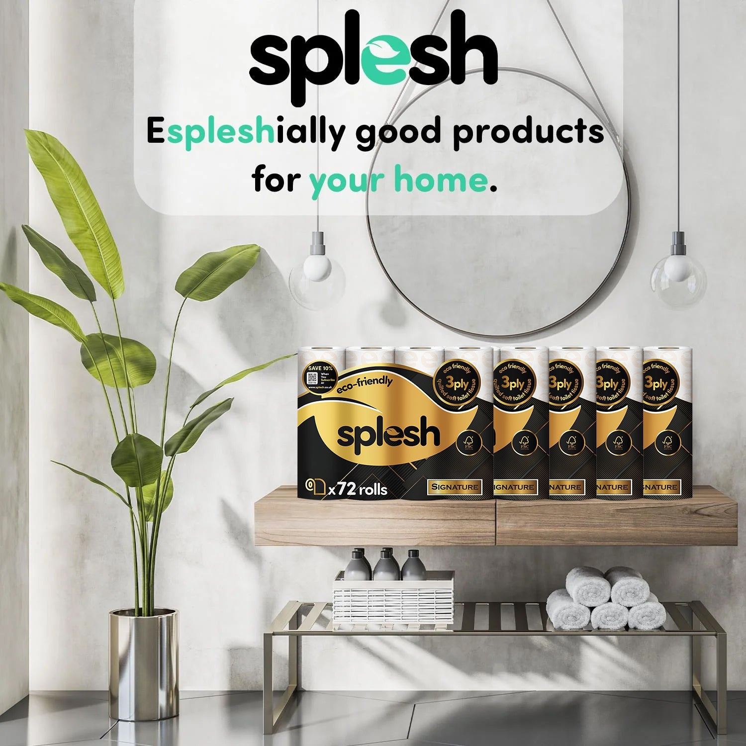 Splesh Toilet Roll, Soft & Quilted Eco-Friendly, Signature, 72 Rolls