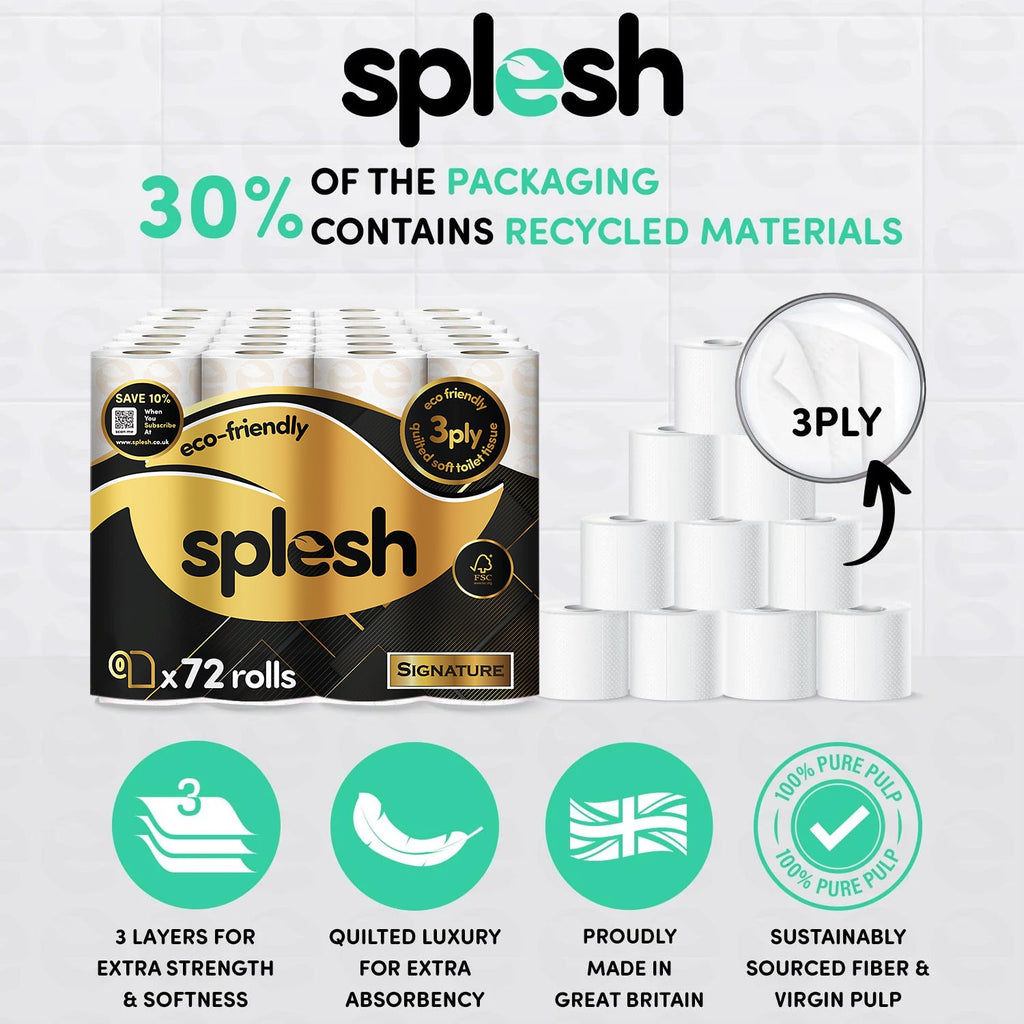 Splesh Toilet Roll, Soft & Quilted Eco-Friendly, Signature, 72 Rolls
