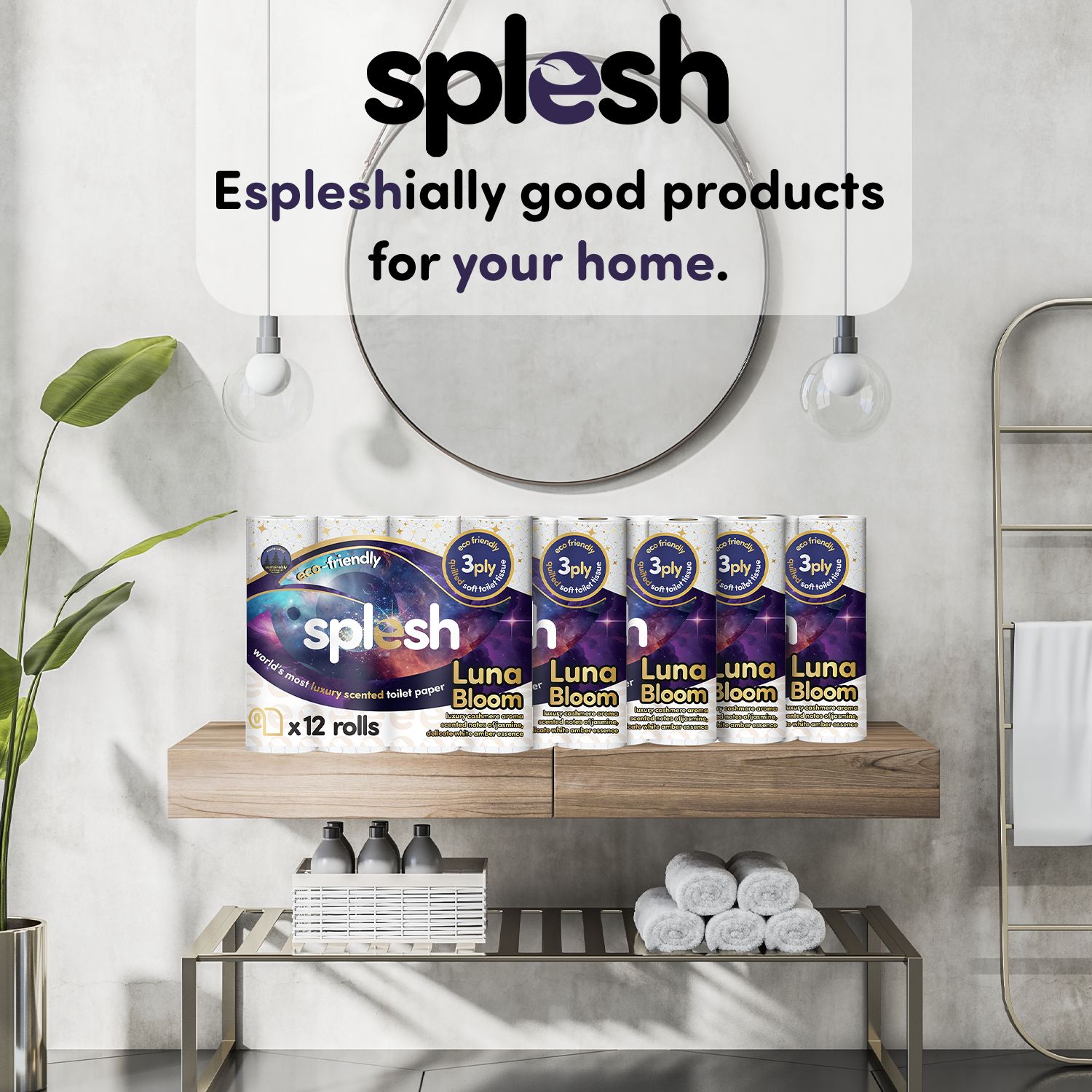 Splesh Quilted Luna Bloom 3-Ply Luxury Scented Toilet Tissue Paper, 96 Rolls