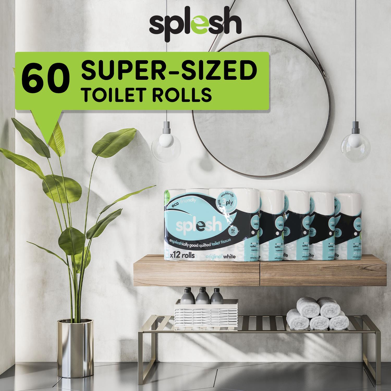 Splesh Toilet Roll Quilted White 72 Rolls with Culina Kitchen Towel 15 Rolls