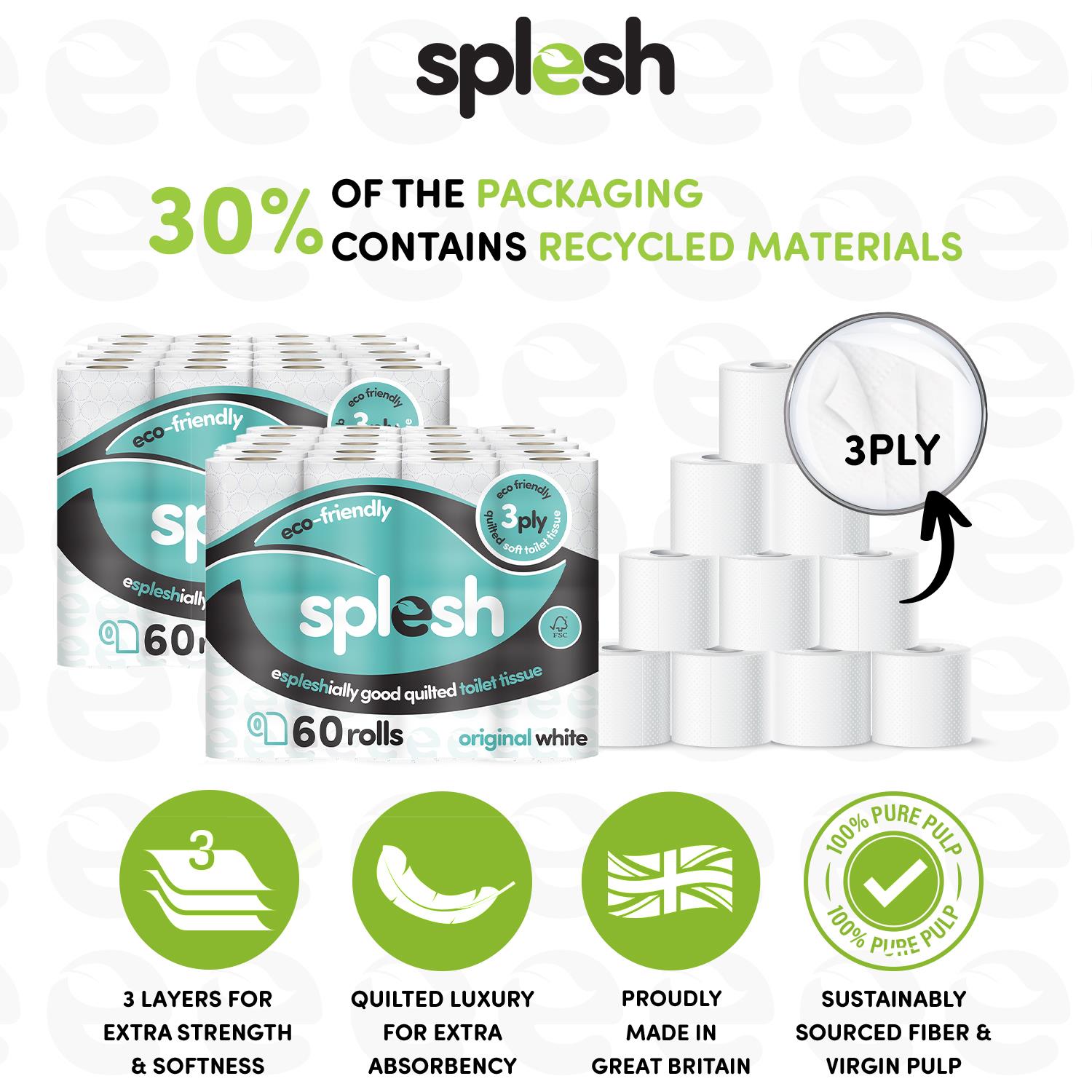 Splesh Toilet Roll Quilted White 120 Rolls with Culina Kitchen Towel 18 Rolls