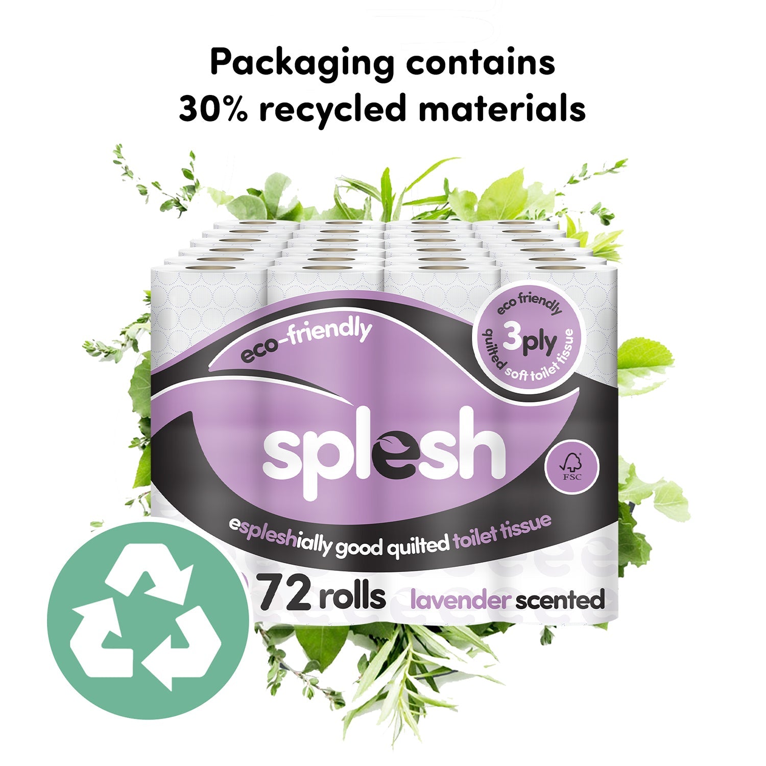Splesh Toilet Roll, Soft & Quilted Eco-Friendly Lavender, 96 Rolls