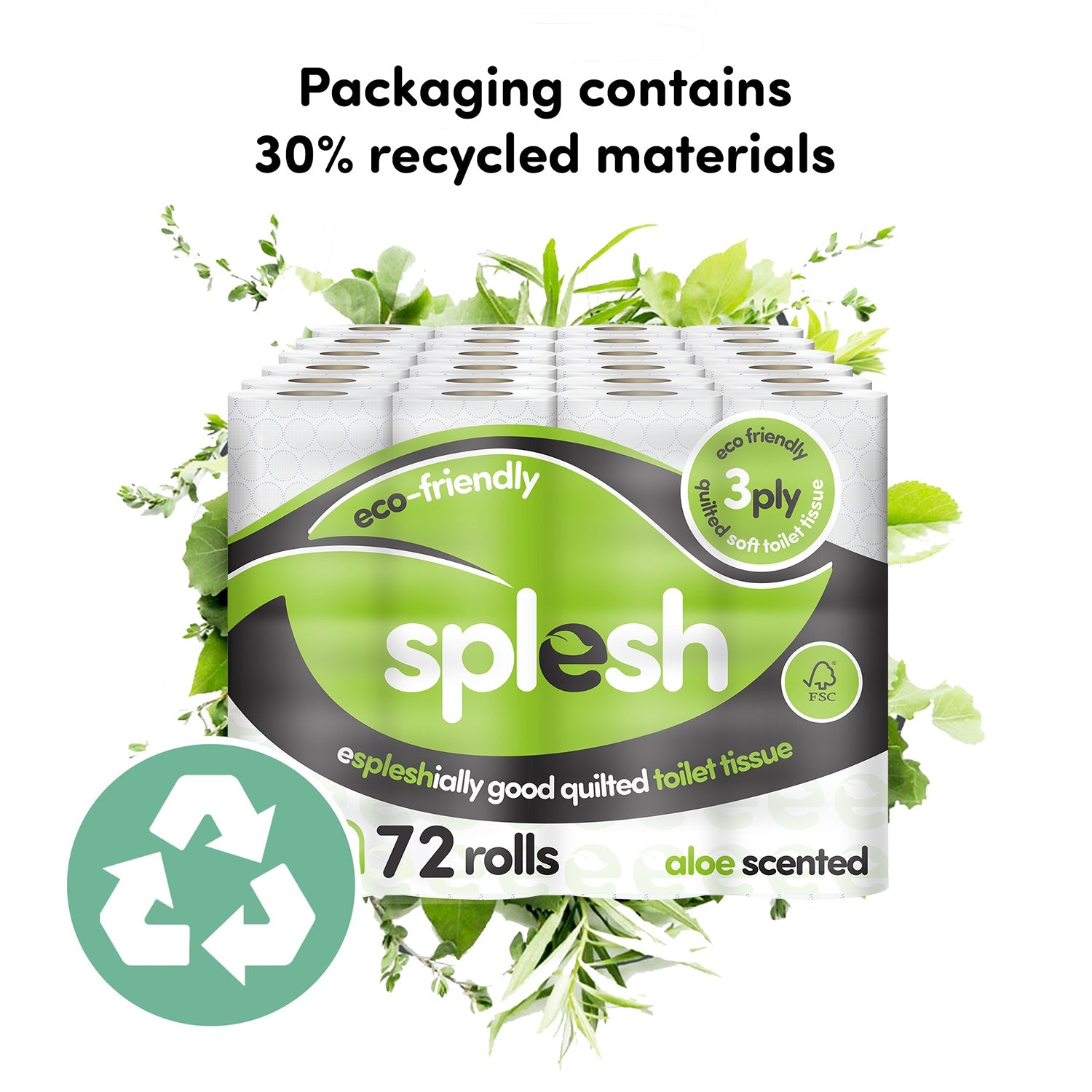 Splesh Toilet Roll Eco-Friendly, Soft & Quilted, Aloe Vera 96 Rolls
