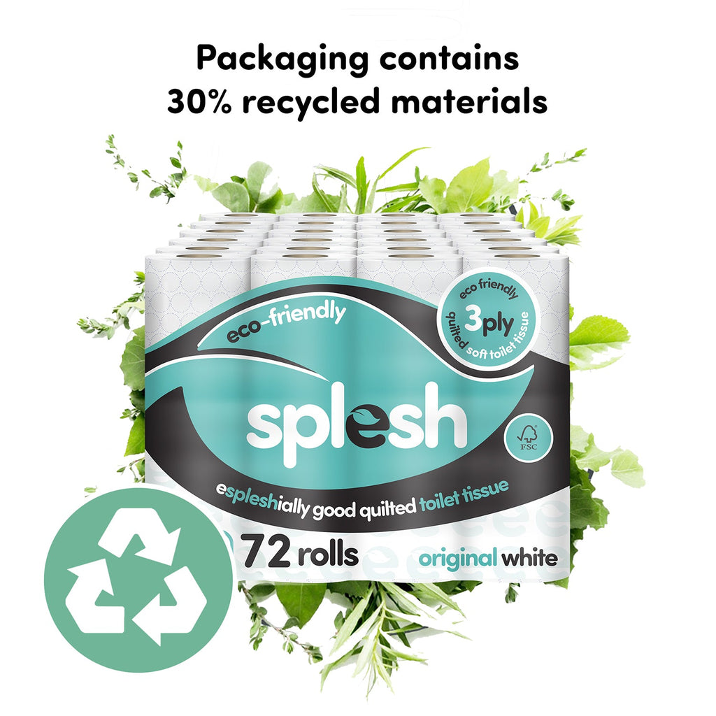 Splesh Toilet Roll, Soft & Quilted Eco-Friendly, White, 96 Rolls