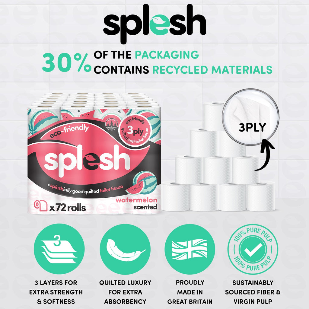 Splesh Quilted Toilet Roll Luxury Watermelon 3-Ply Soft Toilet Paper, 48 Rolls