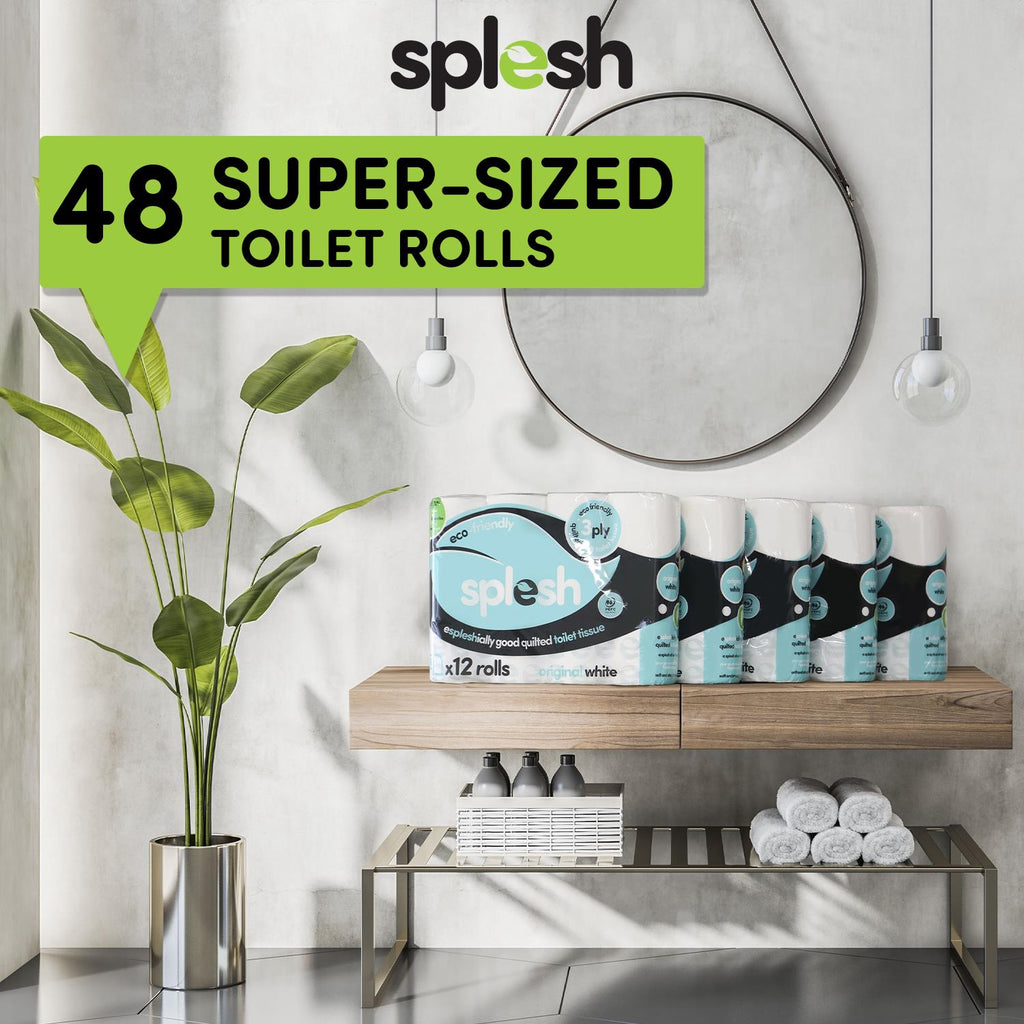 Splesh Toilet Roll Quilted White 48 Rolls with Culina Kitchen Towel 12 Rolls