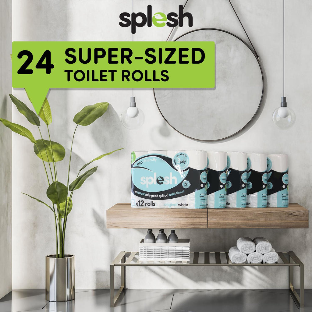 Splesh Toilet Roll Quilted White 24 Rolls with Culina Kitchen Towel 9 Rolls